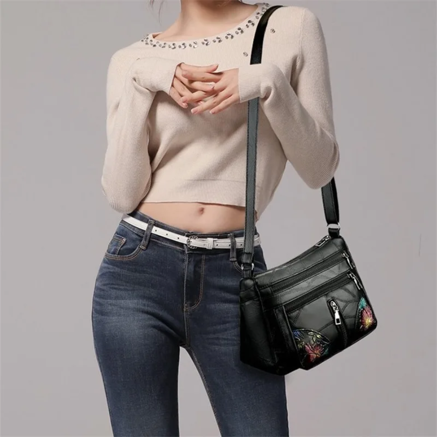 Women's Leather Shoulder Bag with Secure Pockets