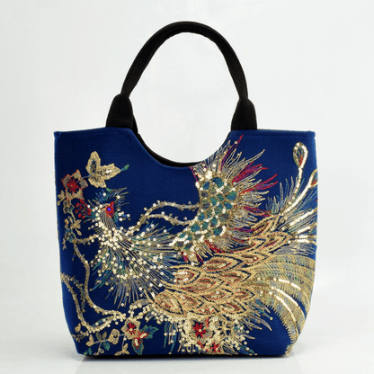 Exquisite Peacock Embroidery Ladies Medium Handbag