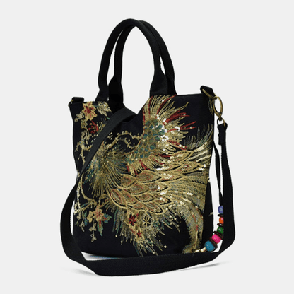 Exquisite Peacock Embroidery Ladies Medium Handbag