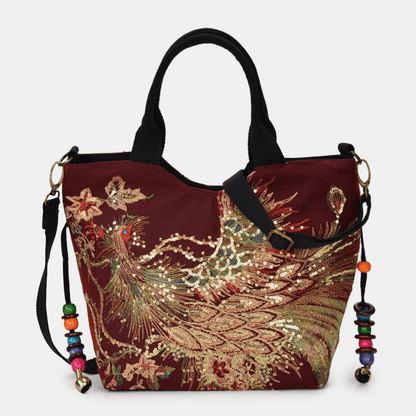 Exquisite Peacock Embroidery Ladies Medium Handbag