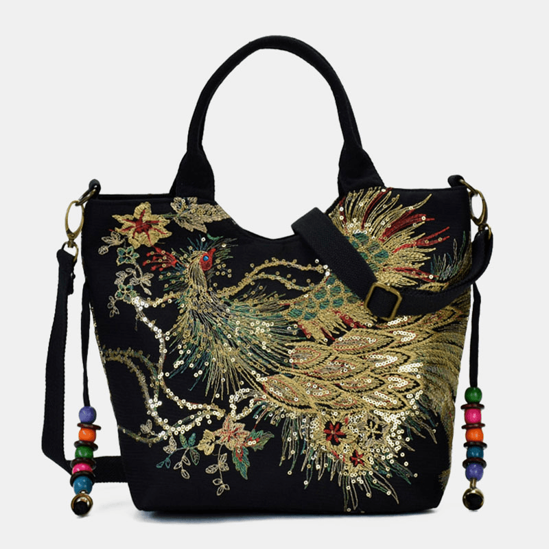 Exquisite Peacock Embroidery Ladies Medium Handbag