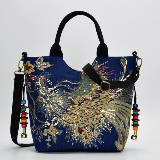 Exquisite Peacock Embroidery Ladies Medium Handbag