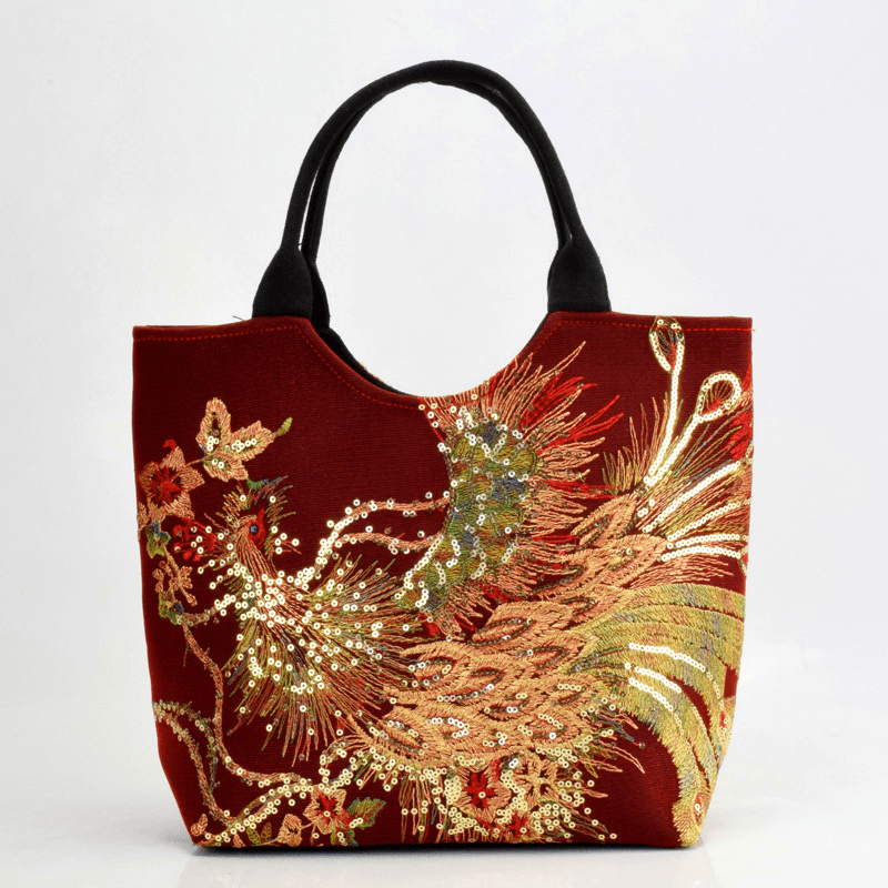 Exquisite Peacock Embroidery Ladies Medium Handbag