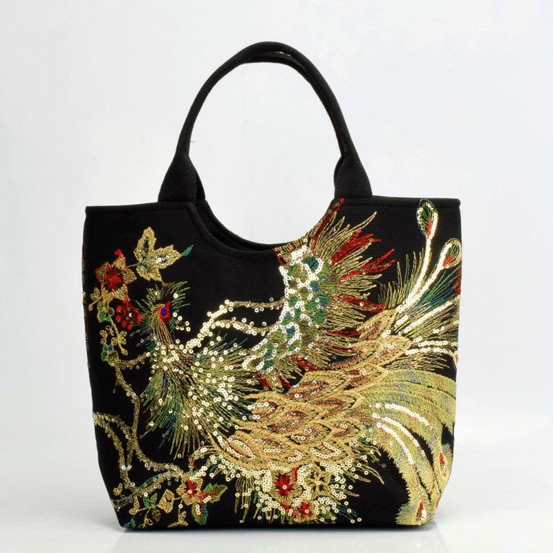 Exquisite Peacock Embroidery Ladies Medium Handbag