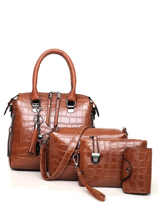 Brown Crocodile 4 Piece Bag Sets