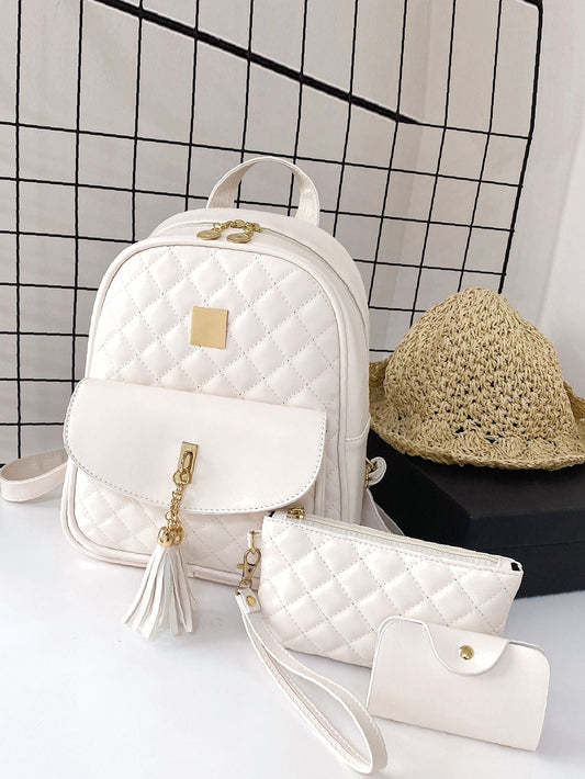 White Quilted Trio Set Of Bags