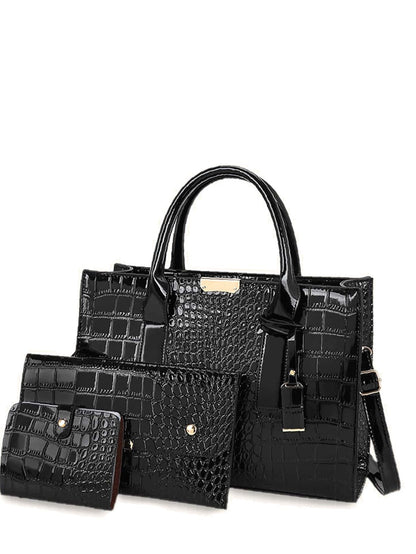 Black Croco Embossed 3Pcs Set Handbag