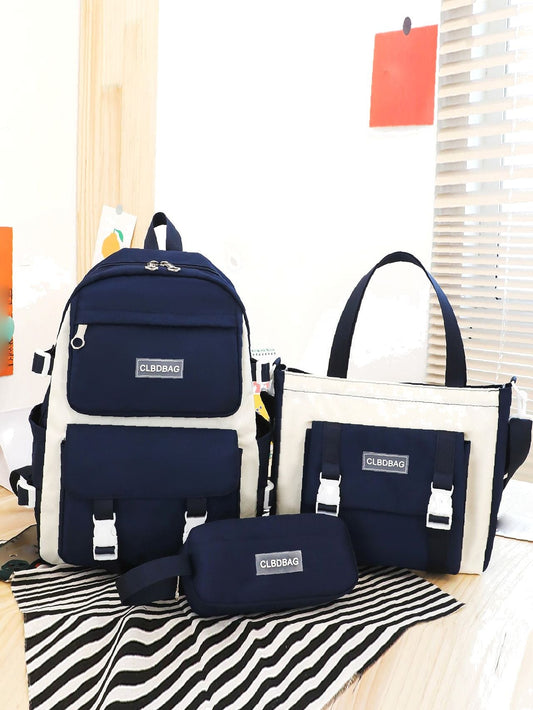 Color Block Stylish 3Pcs Ladies Backpack