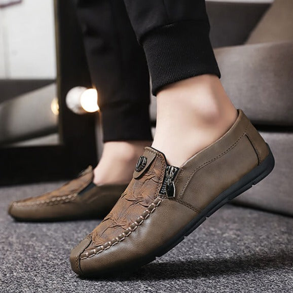 Luxury Leather Zipper Men's Slip-on Shoes