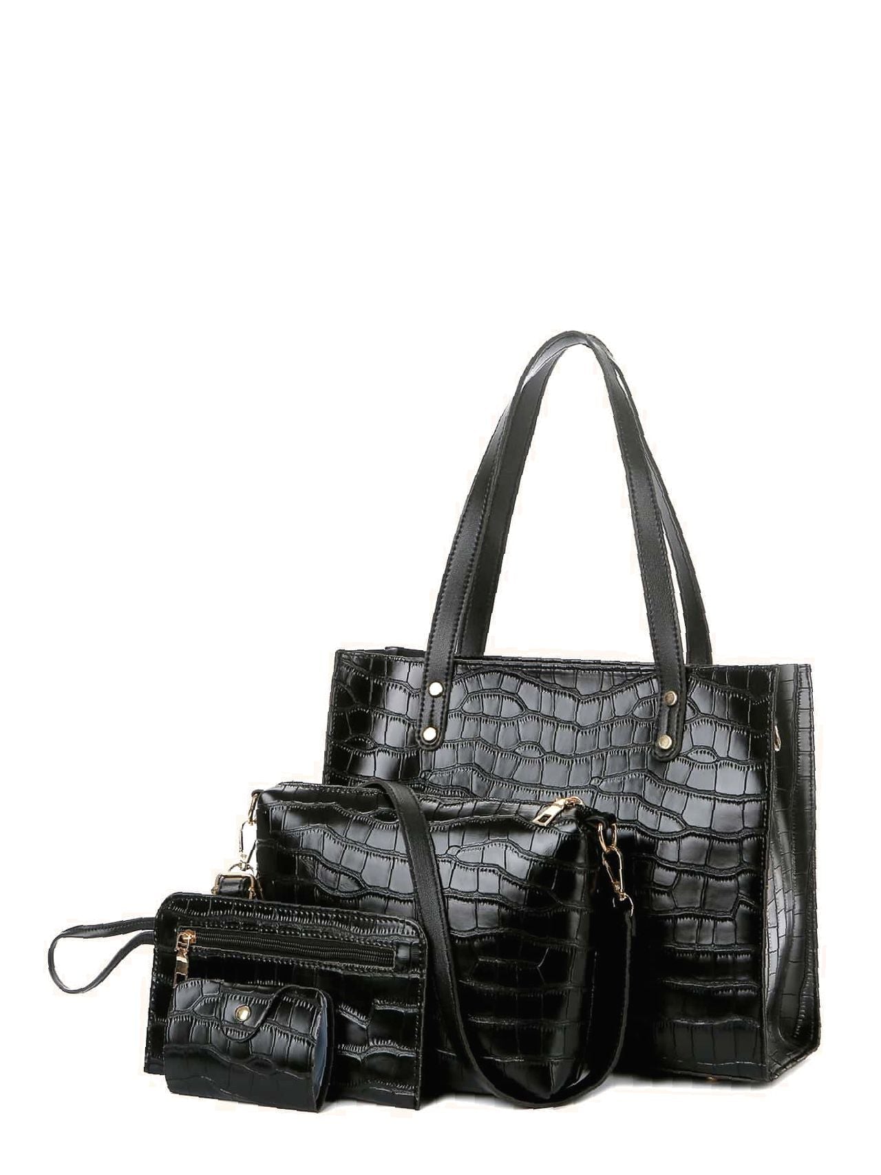 Black Luxurious Croco 4Pcs Bag Set