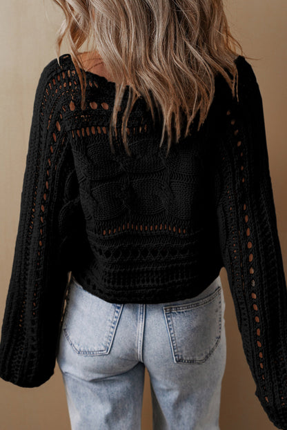 Bold Black Hollow Out Cable Knit Sweater