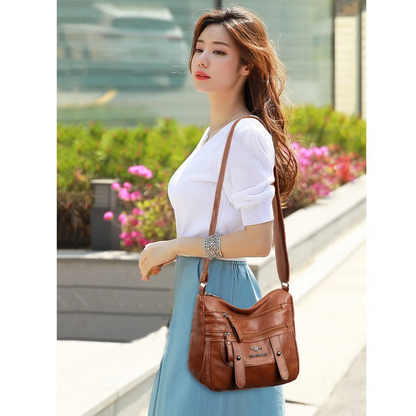 Women's Leather Multi Compartment Shoulder Sling Bag