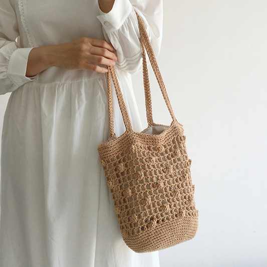 Crocheted Cotton Bucket Shoulder Bag