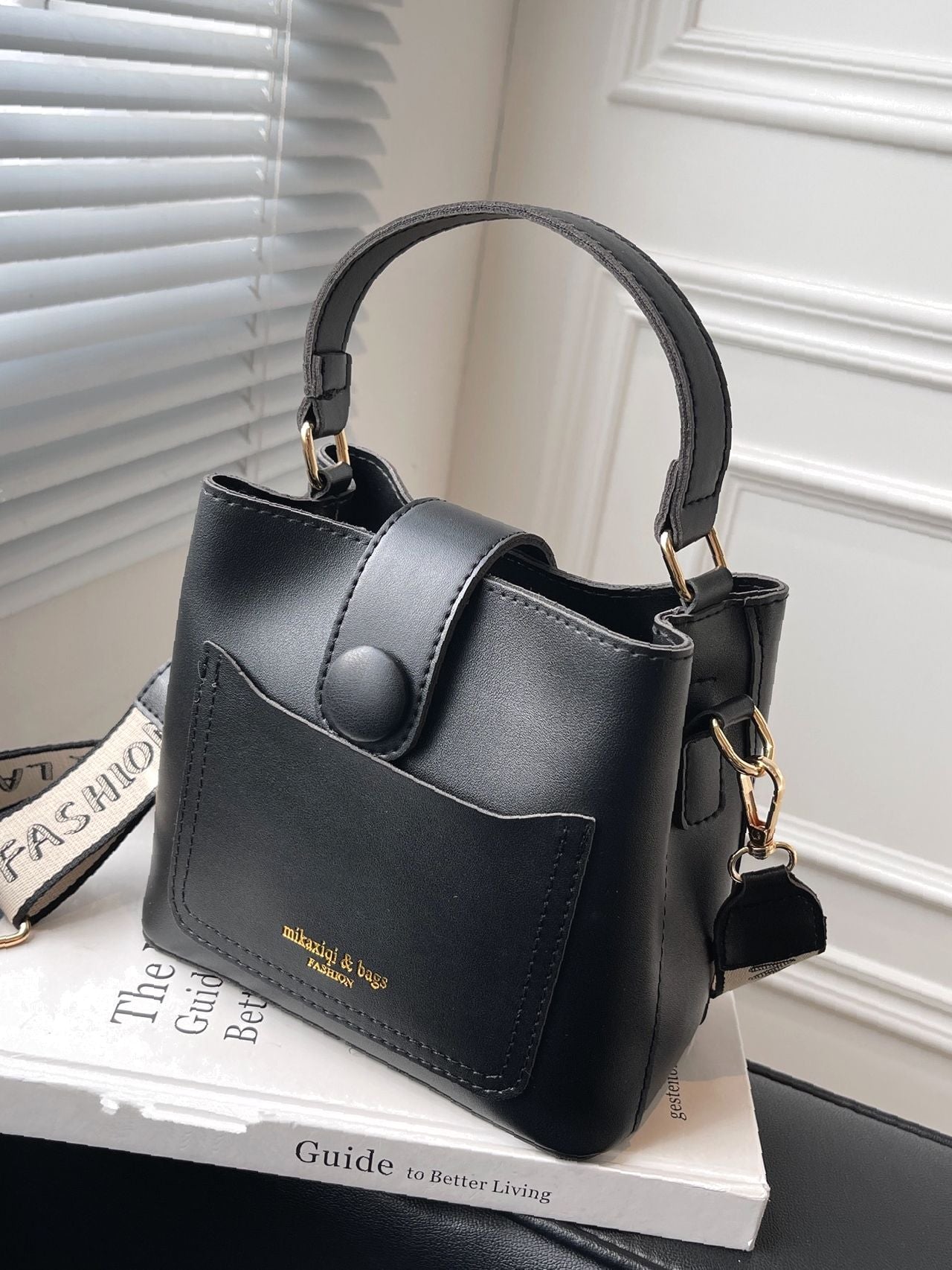 Chic Stylish Front Pocket Bucket Bag