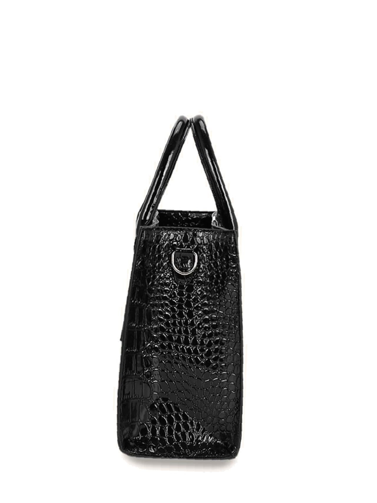 Black Croco Embossed 3Pcs Set Handbag