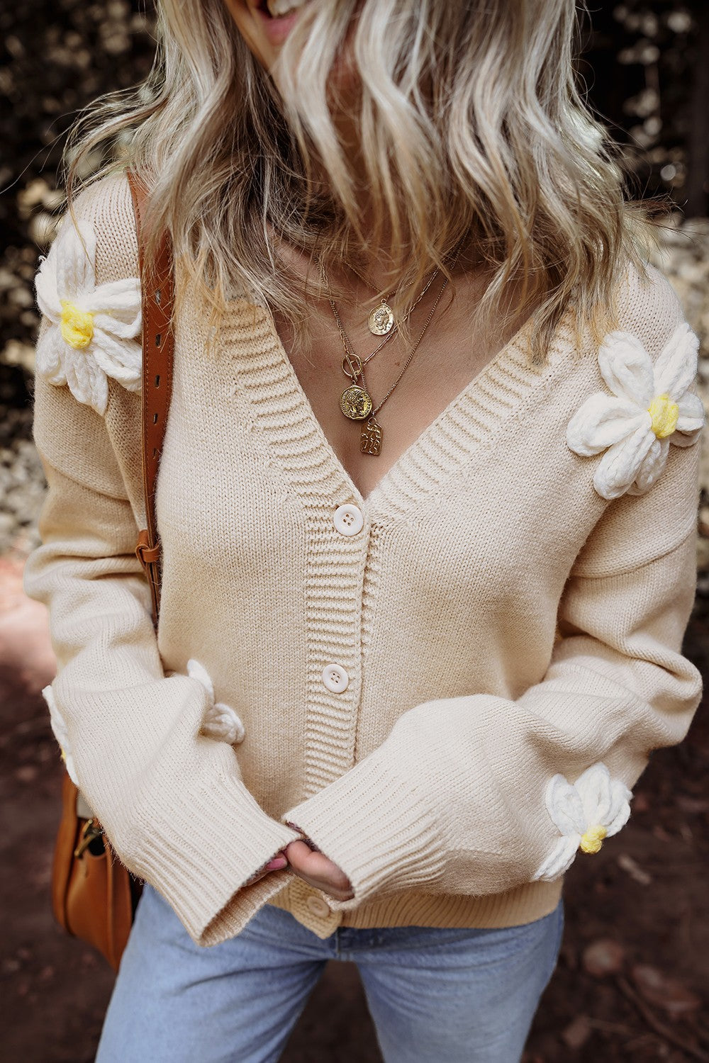 Ladies Floral Free Long Sleeve Sweater