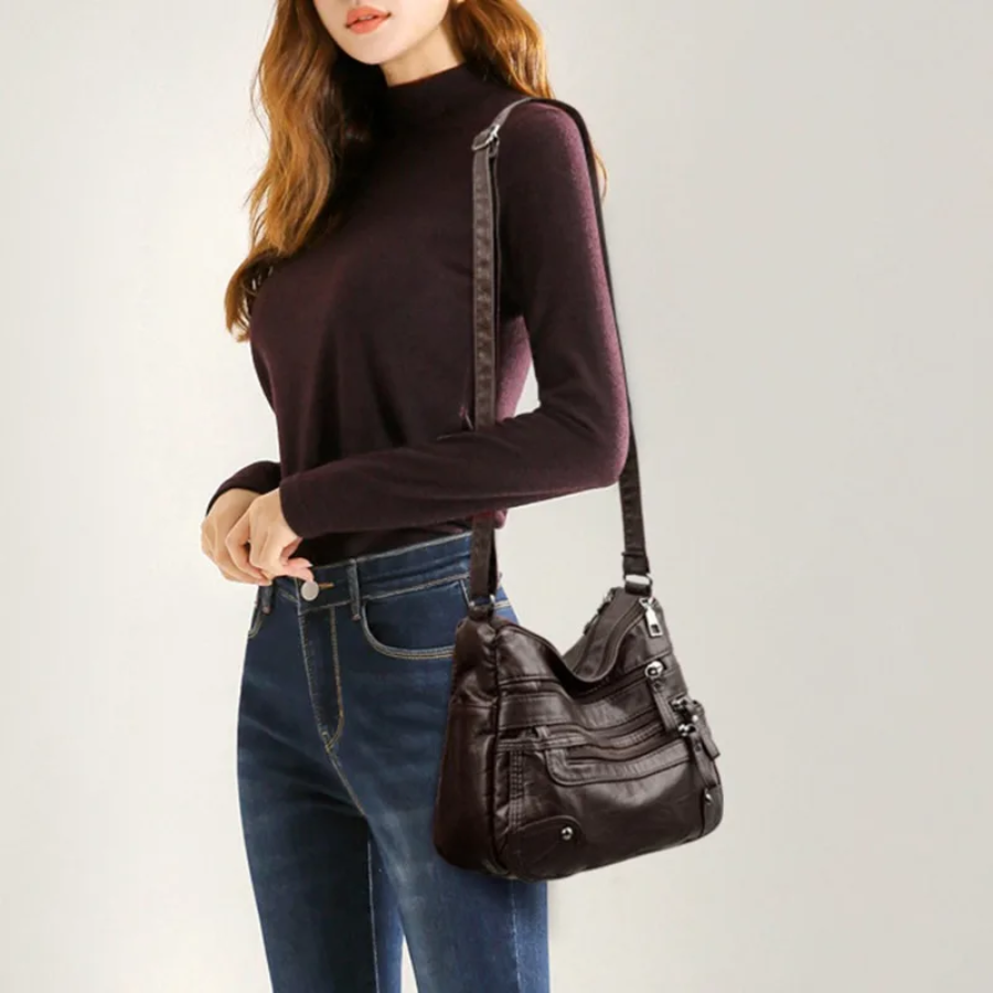 Women's Leather Shoulder Bag with Secure Pockets