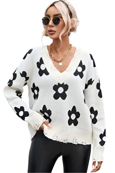 Ladies Color Block Bound Shoulder Sweater