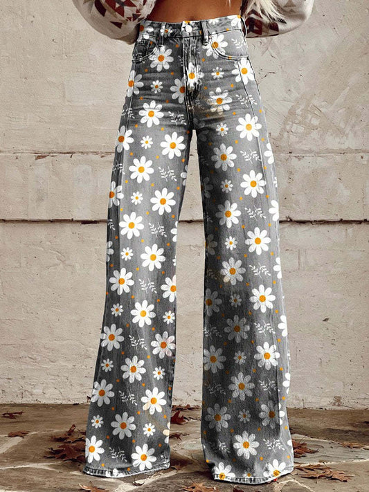 Ladies Colorful Vintage Floral Highwaist Pants