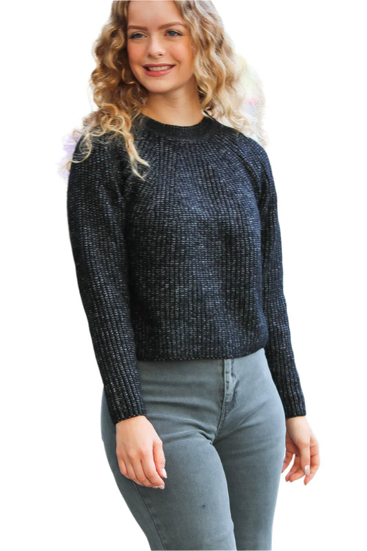 Ladies Sophisticated Black Round Neck Jumper