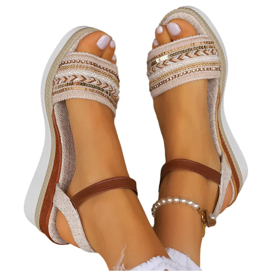 Women's Platform Sandals with Buckle Detail