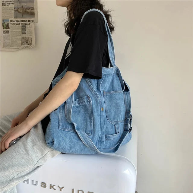 Urban Oversize Denim Shoulder Bag Ladies