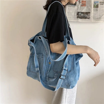 Urban Oversize Denim Shoulder Bag Ladies