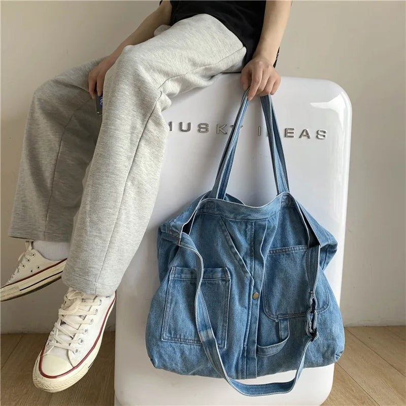 Urban Oversize Denim Shoulder Bag Ladies