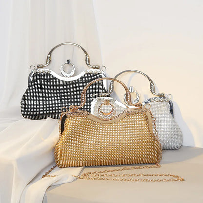 Gold Mesh Clutch with Ring Handle