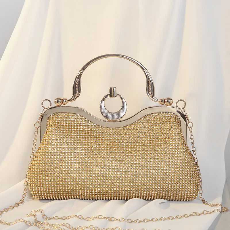 Gold Mesh Clutch with Ring Handle