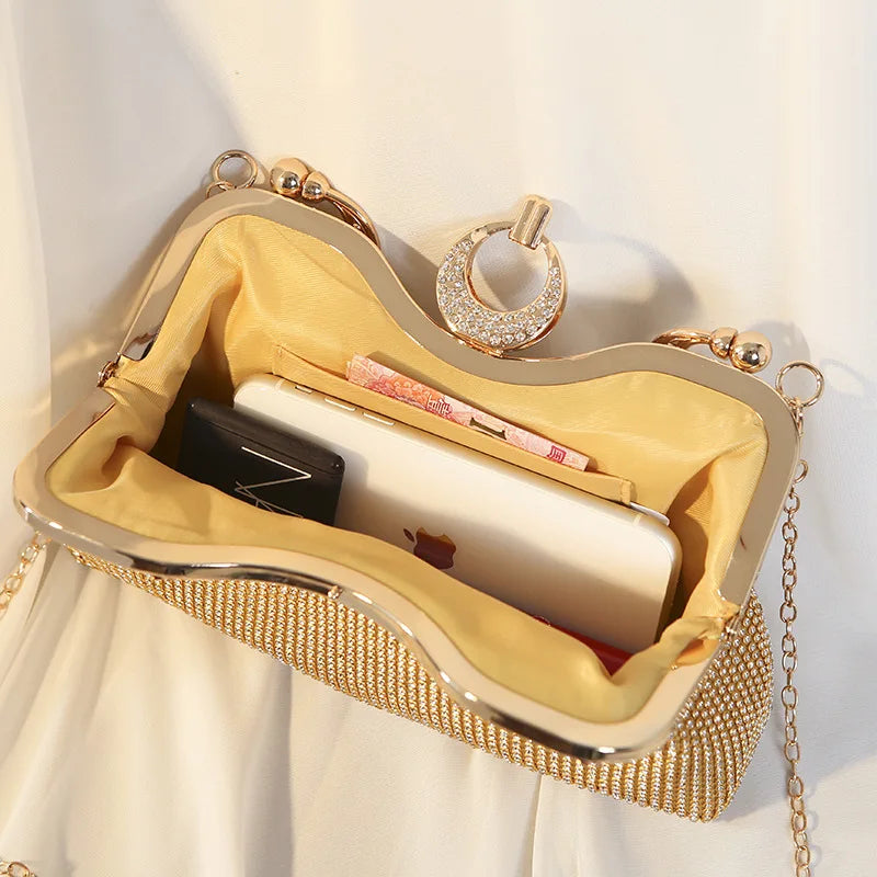 Gold Mesh Clutch with Ring Handle