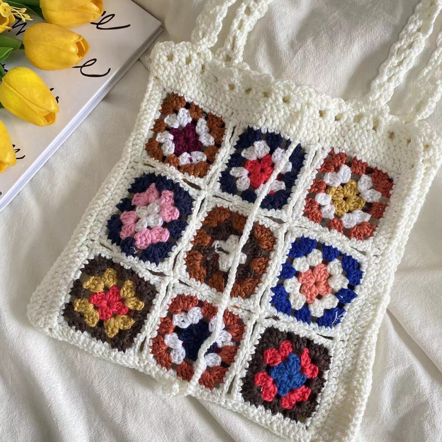 10 inches Crochet Patchwork Shoulder Bag