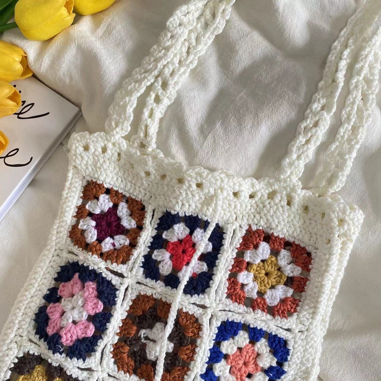 10 inches Crochet Patchwork Shoulder Bag