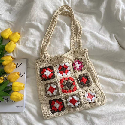 10 inches Crochet Patchwork Shoulder Bag