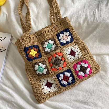 10 inches Crochet Patchwork Shoulder Bag