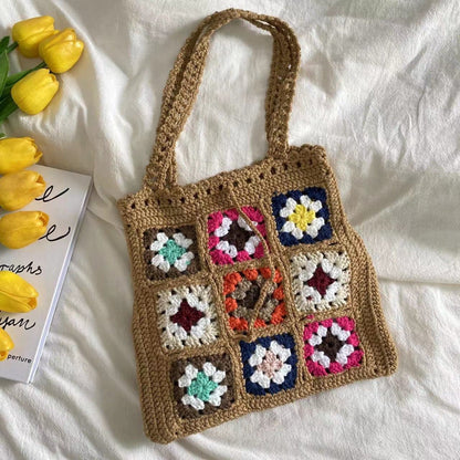 10 inches Crochet Patchwork Shoulder Bag