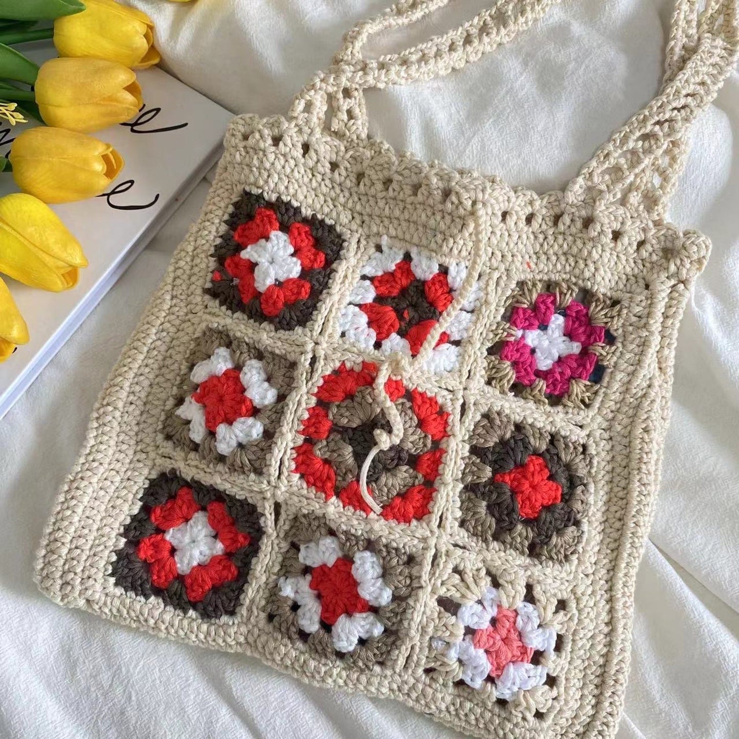 10 inches Crochet Patchwork Shoulder Bag