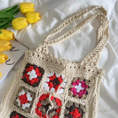 10 inches Crochet Patchwork Shoulder Bag