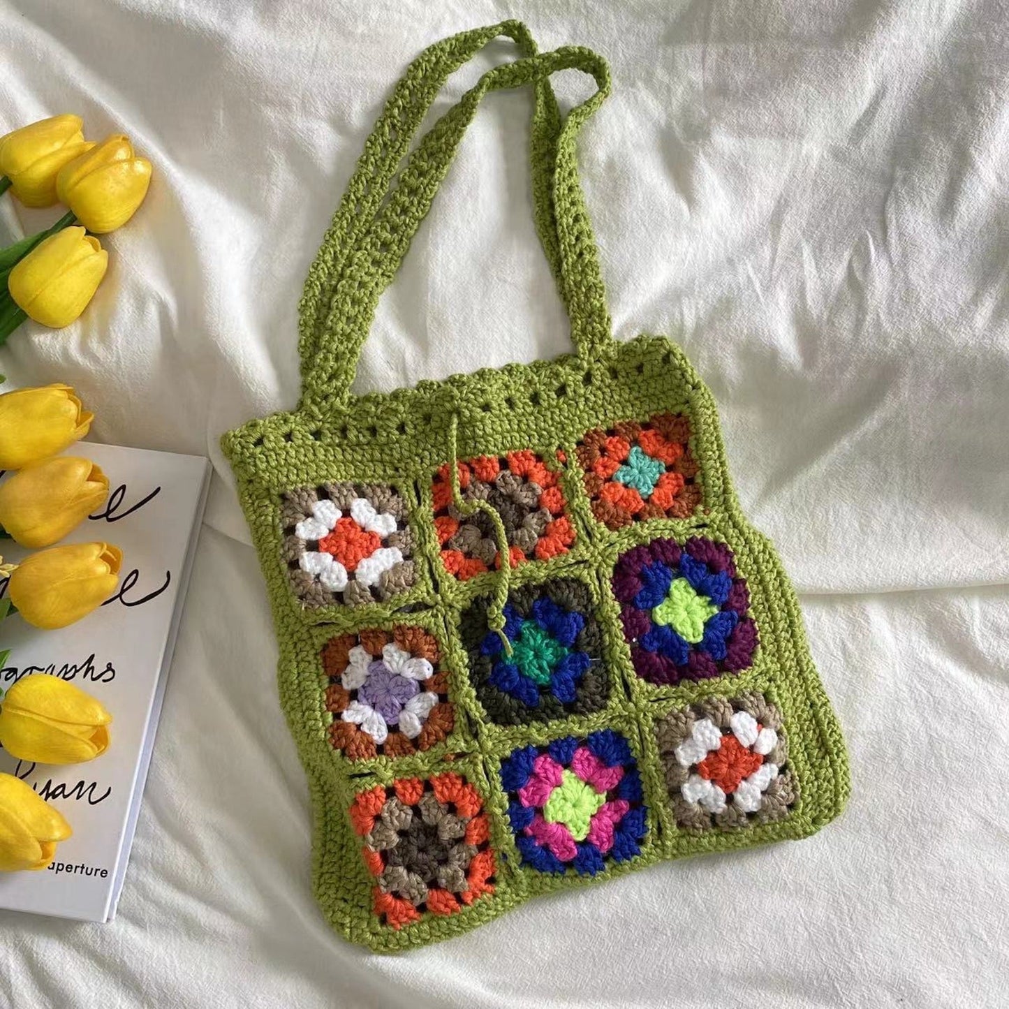 10 inches Crochet Patchwork Shoulder Bag