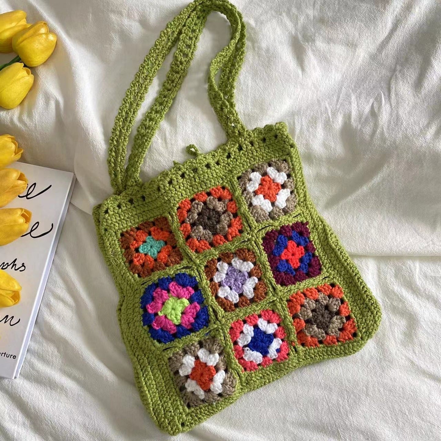 10 inches Crochet Patchwork Shoulder Bag