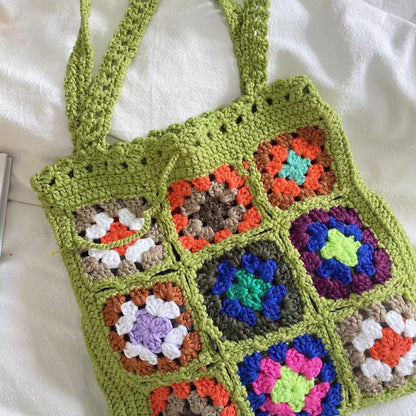 10 inches Crochet Patchwork Shoulder Bag