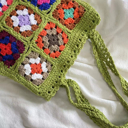 10 inches Crochet Patchwork Shoulder Bag