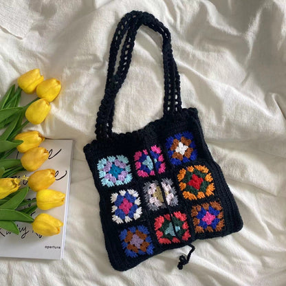 10 inches Crochet Patchwork Shoulder Bag