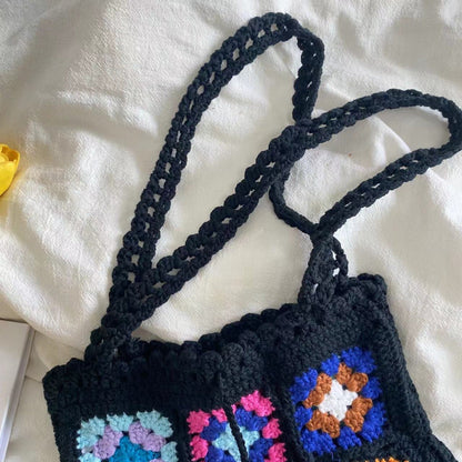 10 inches Crochet Patchwork Shoulder Bag