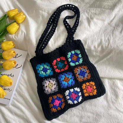 10 inches Crochet Patchwork Shoulder Bag