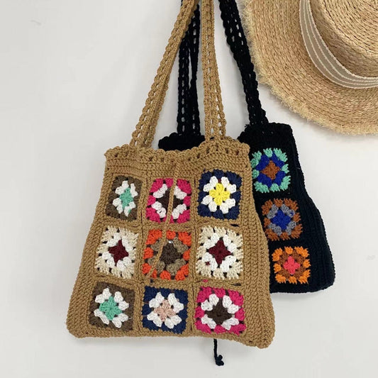 10 inches Crochet Patchwork Shoulder Bag