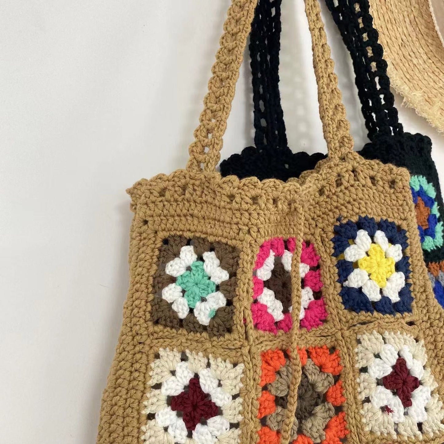 10 inches Crochet Patchwork Shoulder Bag