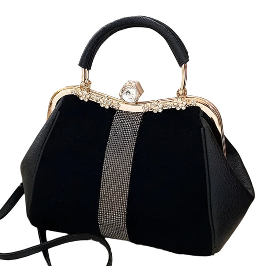 Elegant Velvet Vintage Black Ladies Handbag