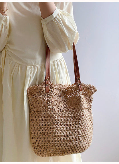 Flower Design Knitted Spacious Shoulder Bag