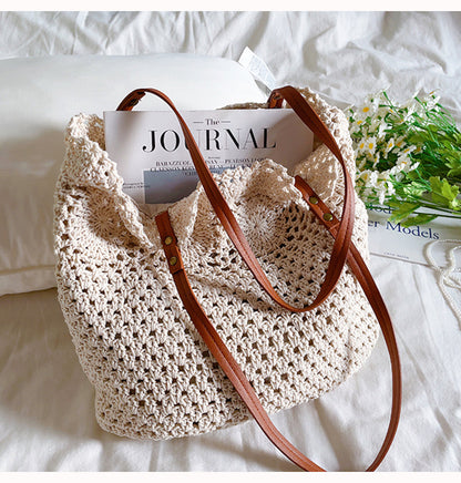 Flower Design Knitted Spacious Shoulder Bag